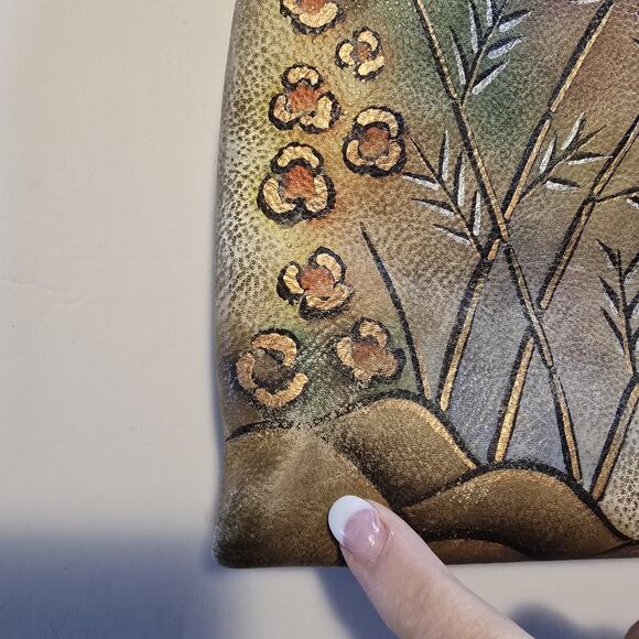 Anuschka Hand-Painted Leather Handbag Purse LG Animal Print Floral Art-to-wear - Picture 3 of 16